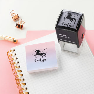 Starry Unicorn Personalized Square Self-Inking Name Stamp