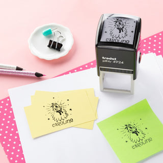 Chicken With Glasses Square Self-Inking Name Stamp