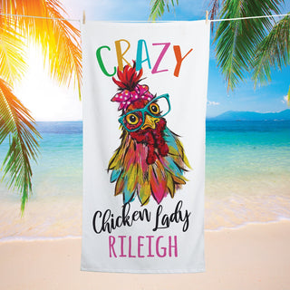 Crazy Chicken Lady Personalized Beach Towel