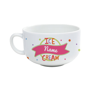 Pink Banner Personalized Ice Cream Bowl With Handle
