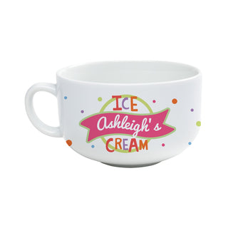 Pink Banner Personalized Ice Cream Bowl With Handle