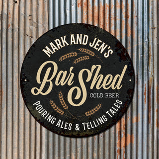 Bar Shed Personalized Round Metal Sign