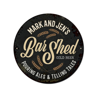 Bar Shed Personalized Round Metal Sign