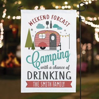 Camping With A Chance Of Drinking Personalized Garden Flag