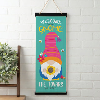 Welcome Gnome with Flowers and Bees Personalized Hanging Canvas