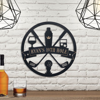 Golf and Drinks Personalized Black Wood Plaque