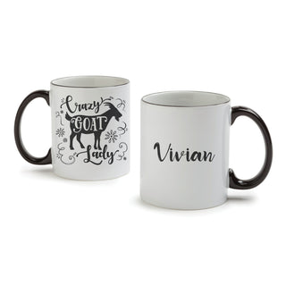 Crazy Goat Lady White Coffee Mug with Black Rim and Handle-11oz
