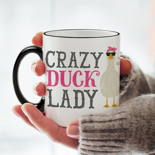 Crazy Duck Lady Personalized Black Handle Coffee Mug - 11 oz.