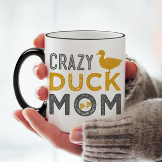 Crazy Duck Mom White Coffee Mug with Black Rim and Handle-11oz
