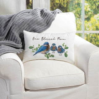 One Blessed Mom Bluebird Personalized Lumbar Throw Pillow