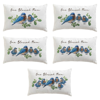 One Blessed Mom Bluebird Personalized Lumbar Throw Pillow