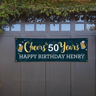 Cheers to Birthday Years Beer-Themed Personalized Banner