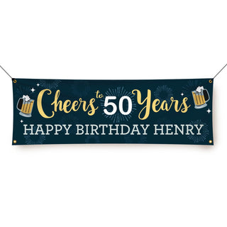 Cheers to Birthday Years Beer-Themed Personalized Banner