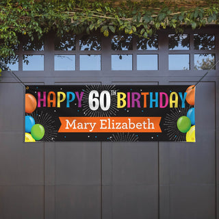 Happy Birthday Balloons and Fireworks Personalized Banner