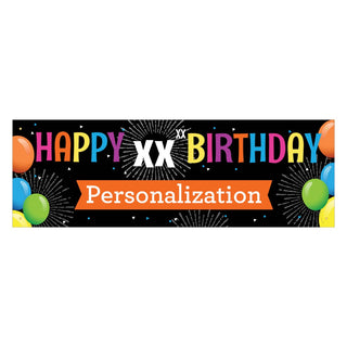 Happy Birthday Balloons and Fireworks Personalized Banner