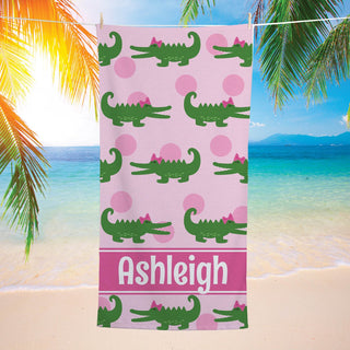 Sweet Gator with Bow Personalized Beach Towel