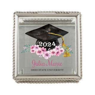 Floral Graduation Cap Personalized Square Hinged Keepsake Box