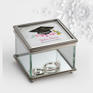 Floral Graduation Cap Personalized Square Hinged Keepsake Box