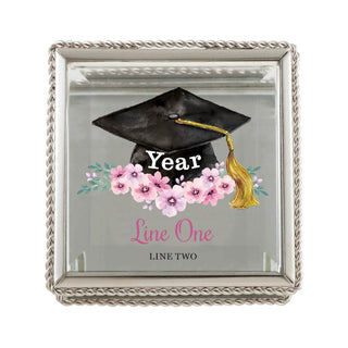 Floral Graduation Cap Personalized Square Hinged Keepsake Box