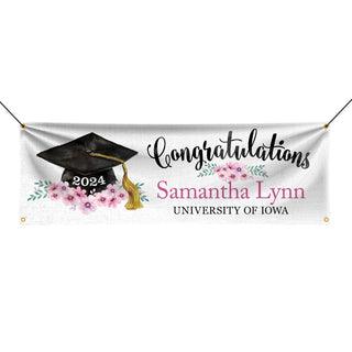 Floral Graduation Cap Personalized Banner