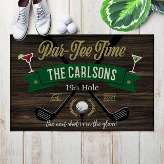 Golfer's Par-Tee Time Personalized Doormat - 18x27 Inch, 1/8" Thin