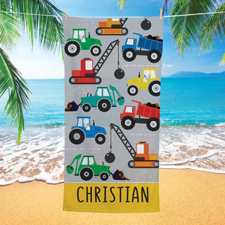 Colorful Construction Machinery Beach Towel