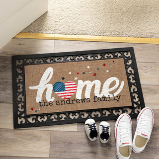 Patriotic Heart Home Insert and Ornate Rubber Doormat Frame