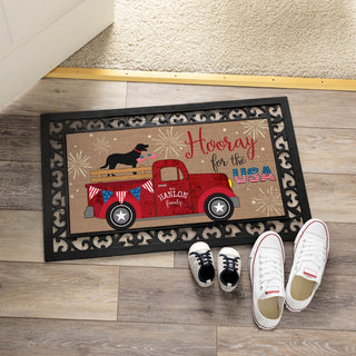 Patriotic Red Truck Insert and Ornate Rubber Doormat Frame