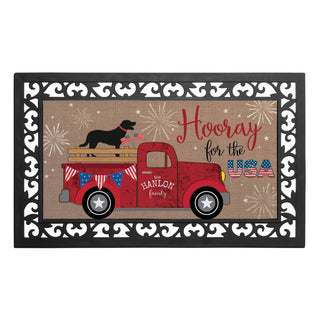 Patriotic Red Truck Insert and Ornate Rubber Doormat Frame