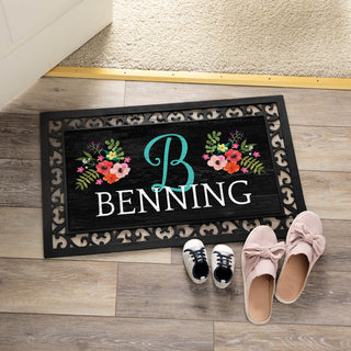 Floral Initial and Name Insert and Ornate Rubber Doormat Frame