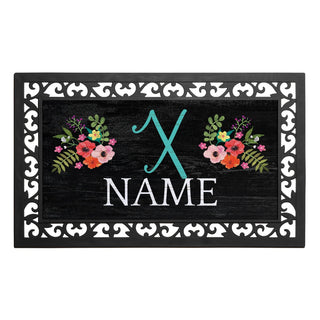 Floral Initial and Name Insert and Ornate Rubber Doormat Frame