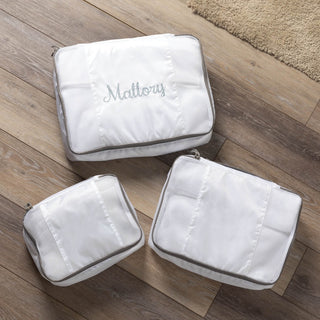 Embroidered Gray Script Name White Packing Cubes