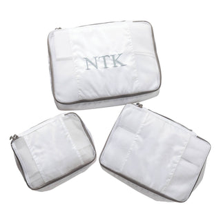 Embroidered Gray Monogram White Packing Cubes
