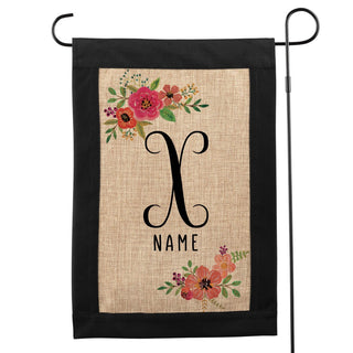 Floral Family Initial And Name Black Garden Flag