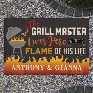 Grill Master Lives Here with His Hot Flame Standard Doormat