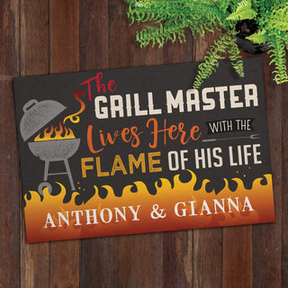 Grill Master Lives Here with His Hot Flame Standard Doormat