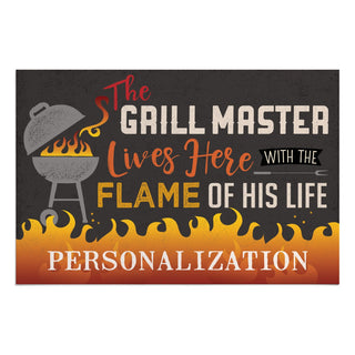 Grill Master Lives Here with His Hot Flame Standard Doormat