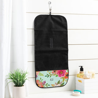 Teal Floral Roll-Up Travel Toiletry Bag