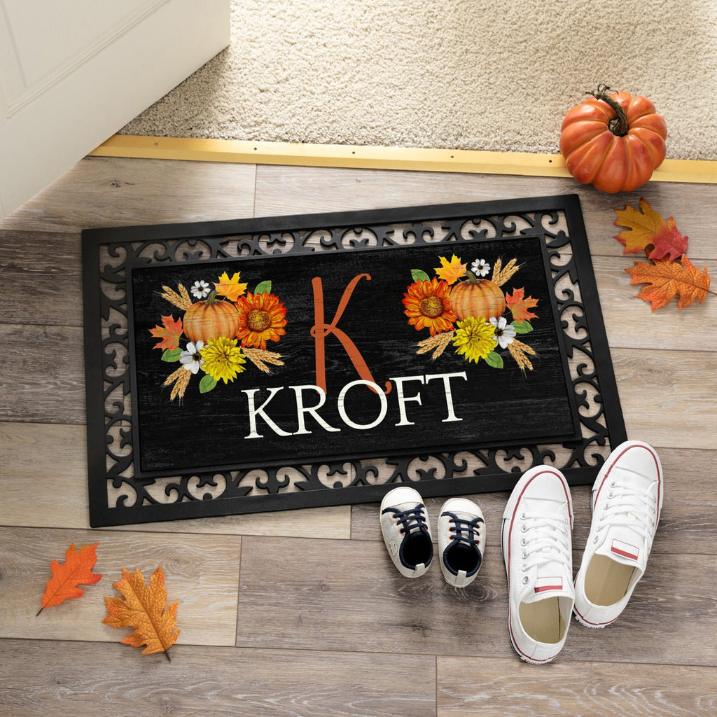 Doormat Initial Insert Fall Floral Name & Initial Insert and Ornate Rubber Doormat Frame ...