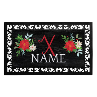 Poinsettia Name & Initial Insert and Ornate Rubber Doormat Frame