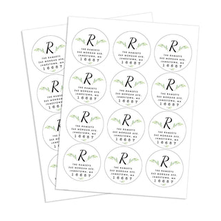 Ornate Initial and Green Leaves Personalized Address Labels - 48 count