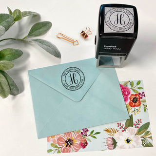 Family Initial With Garland Square Self-Inking Address Stamp