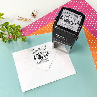 Family Camper Square Self-Inking Address Stamp