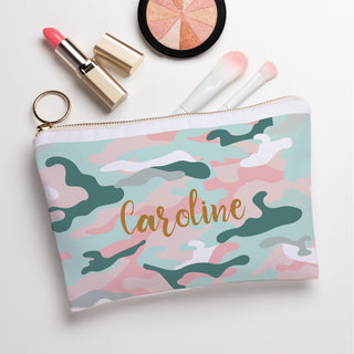 Pink and Teal Camo Personalized Zipper Pouch