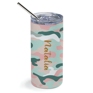 Pink and Teal Camo Stainless Steel Tumbler with Straw