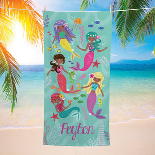 Happy Mermaids Dark Skin Beach Towel