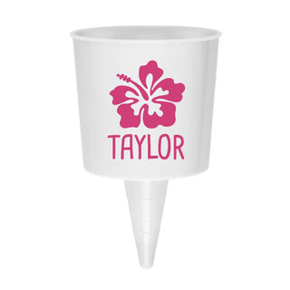 Pink Hibiscus Flower on White Personalized Beach Drink Holder