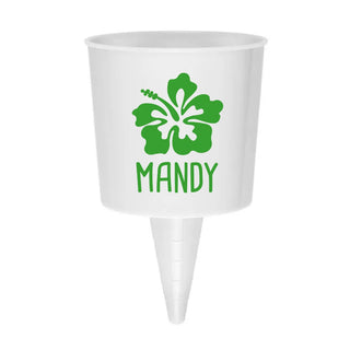 Green Hibiscus Flower on White Personalized Beach Drink Holder