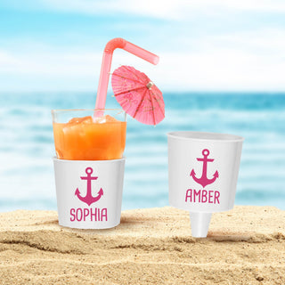 Pink Anchor  on White Personalized Beach Drink Holder