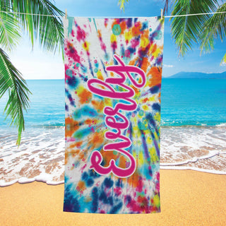 Pink Name Tie Dye Beach Towel